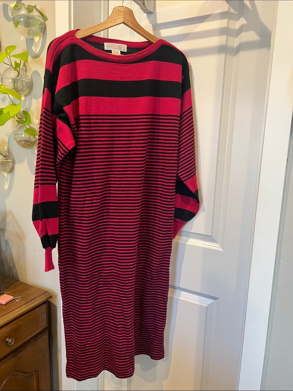 Brandini Knits Bold Pink and Black Striped Sweater Dress
